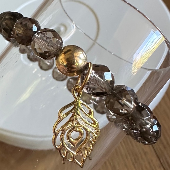 8mm Faceted Smoky Quartz Stretch Bracelet with 14K Gold Filled Spacer and Charm - Picture 5 of 9